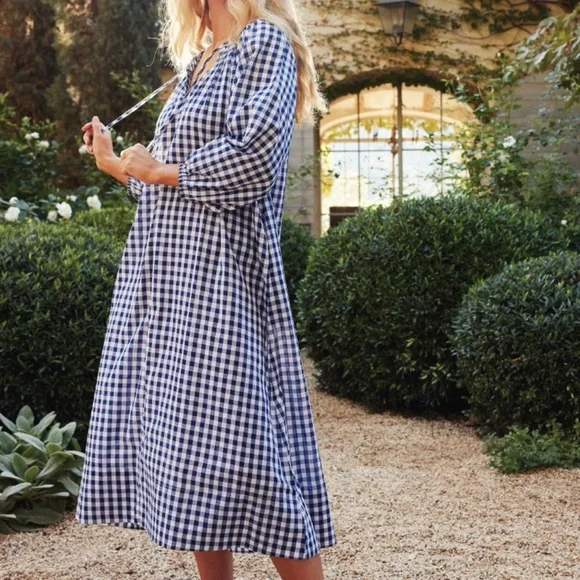 LAKE Hammock midi dress in navy and white gingham - Size M - Picture 1 of 4